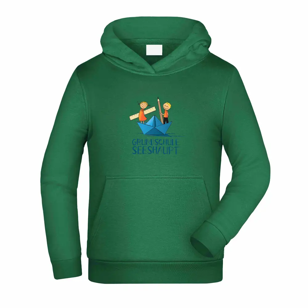 Schulhoodie Grundschule Seeshaupt Grün Seeshirt.de