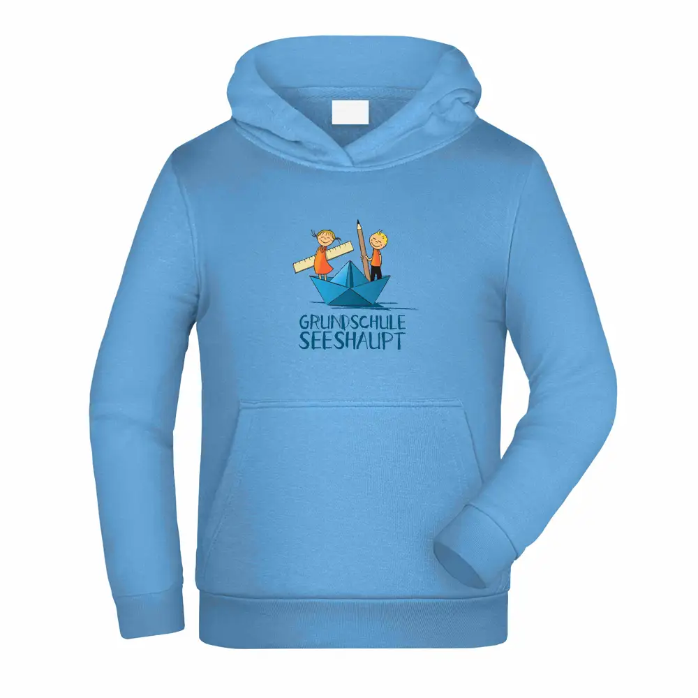 Schulhoodie Grundschule Seeshaupt Himelblau Seeshirt.de