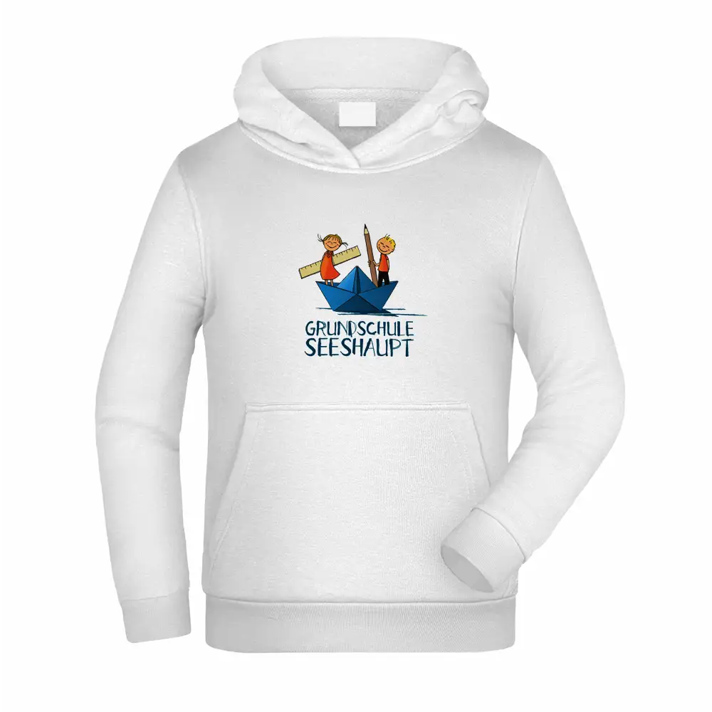 Schulhoodie Grundschule Seeshaupt Weiß Seeshirt.de